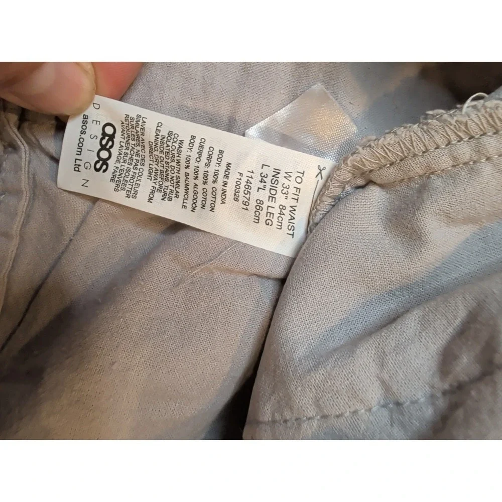 ASOS Design Corduroy Pants Beige Mens W33 L34‎ Straight Cotton Casual